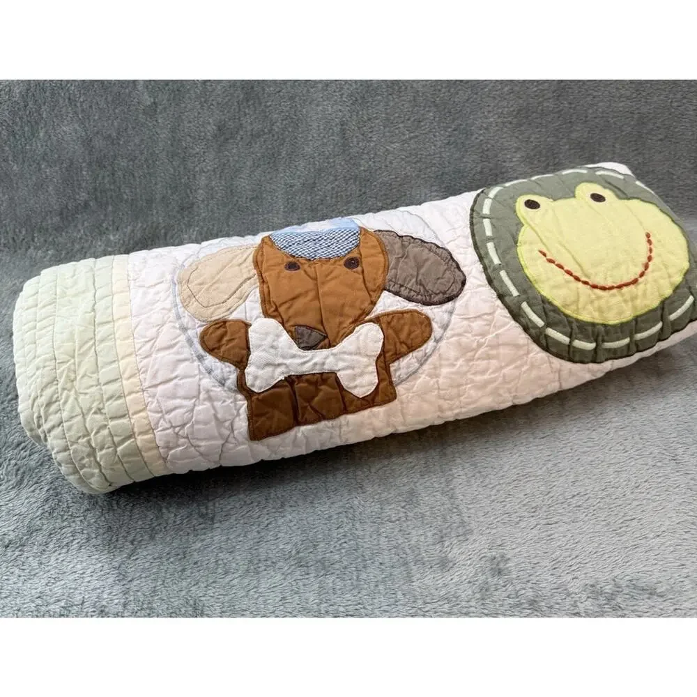Whimsical Land of Nod Animal Crib Quilt Baby Blanket Play Mat Nursery Decor